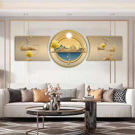 Circle 3in1 Abstract Landscape Crystal Porcelain Decorative wall Painting art