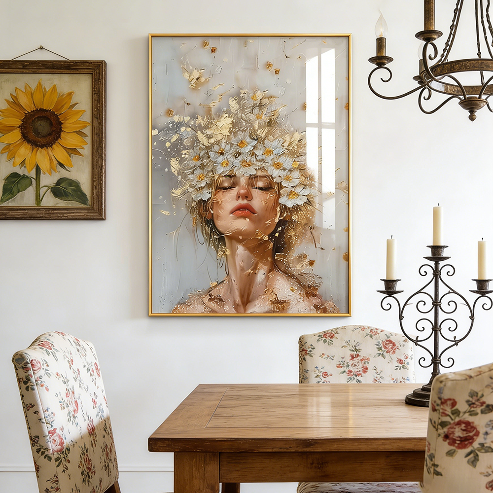 Beautiful Girl Flower Crystal Porcelain Painting Wall Decorative LED pop art