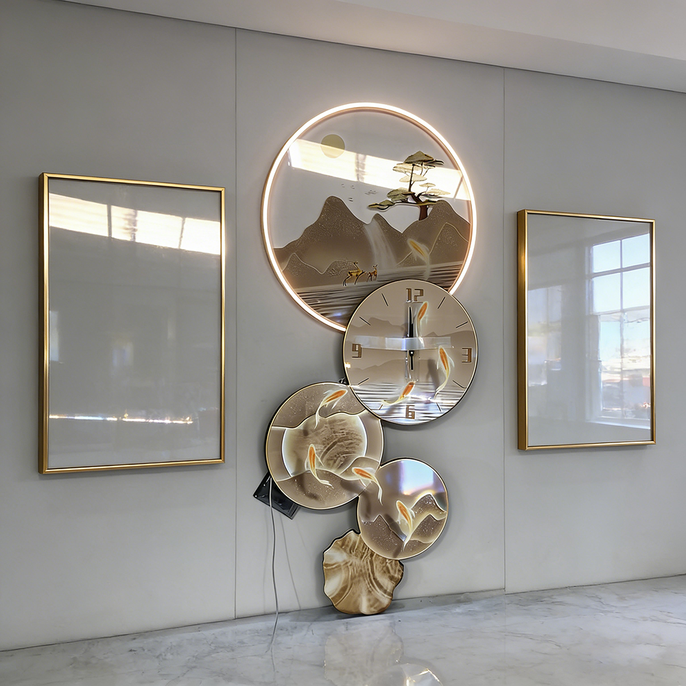 Light luxury metal clock creative design decoration LED wallart painting clock