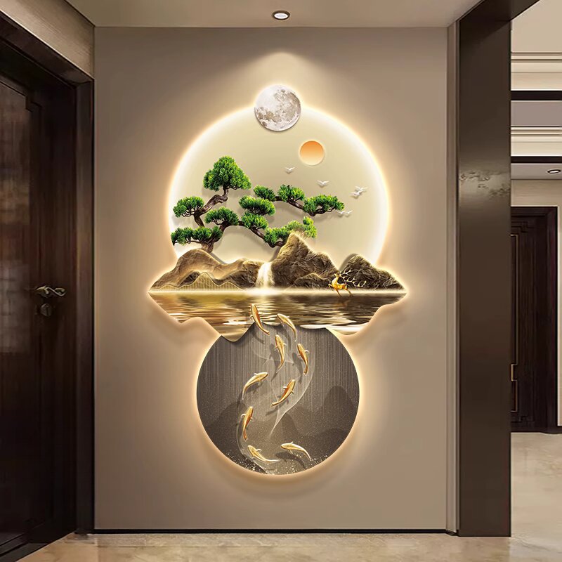 Abstract scene 3D Green leaves decorative murals hanging LED