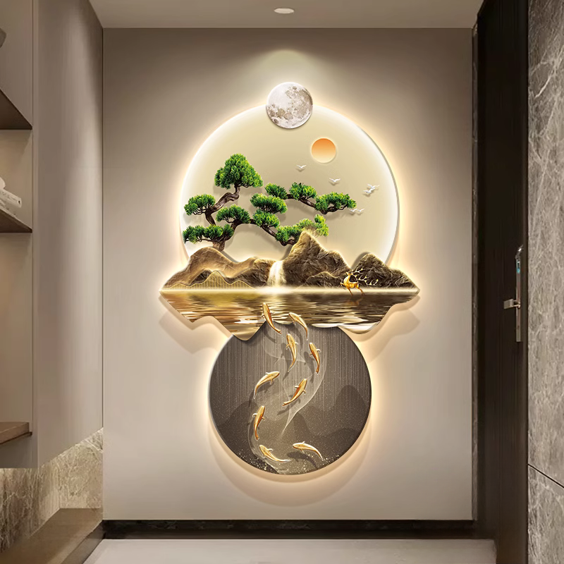 Abstract scene 3D Green leaves decorative murals hanging LED