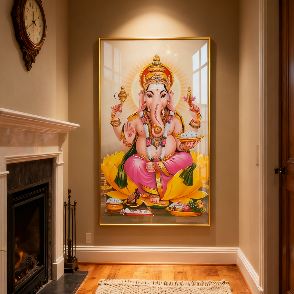 The Buddha sits in tranquility wall Crystal Porcelain Painting Decorative art LED