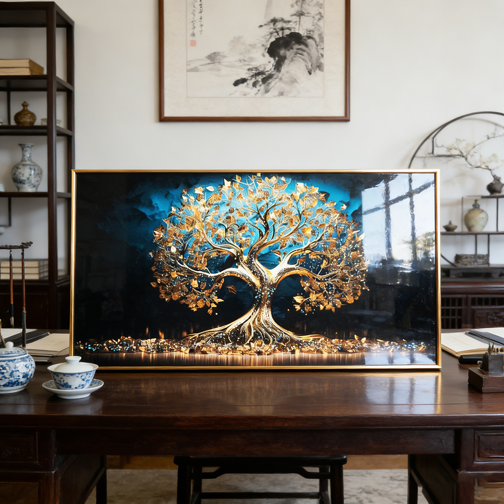 Banner blue tree Crystal Porcelain painting home decorative Wallart