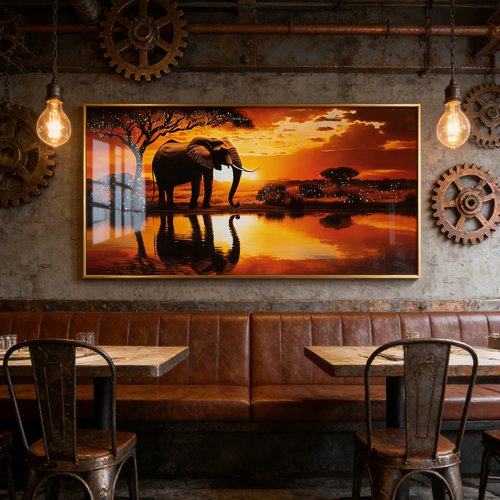 Banner animals elephant landscape Crystal Porcelain painting wallart Decorative LED
