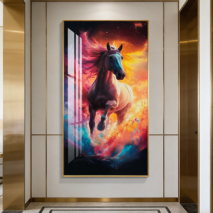 Beautiful Landscape Black Horse Crystal Porcelain Painting Decorative art LED