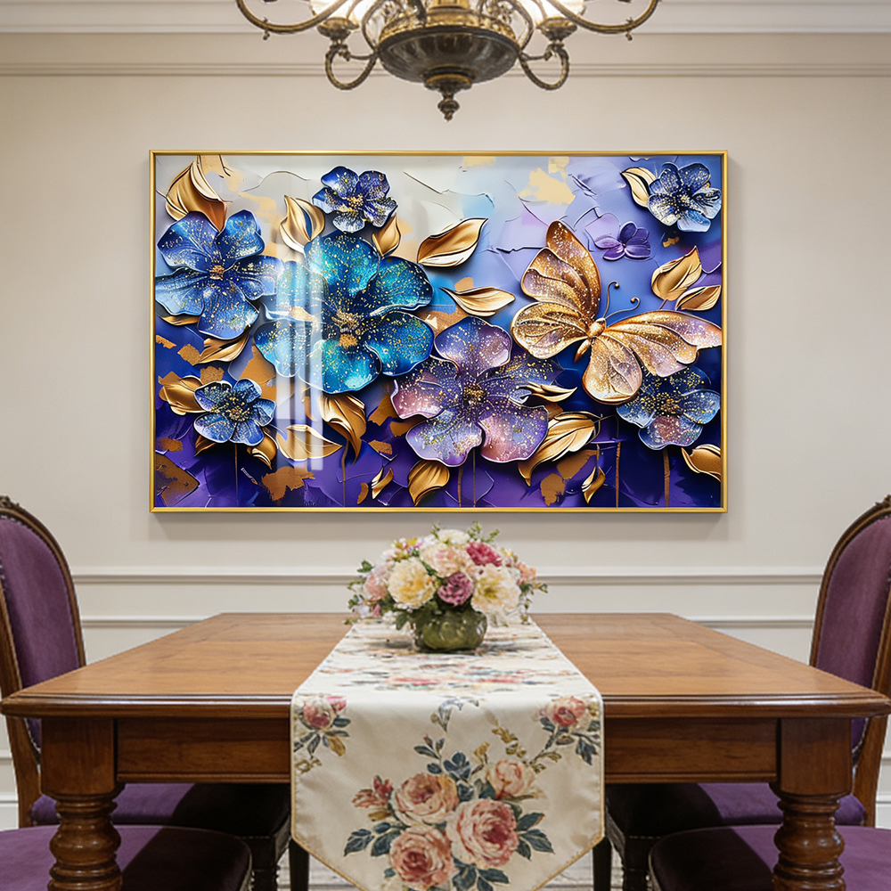 Abstract Landscape butterfly flowers Crystal Porcelain painting Wall art