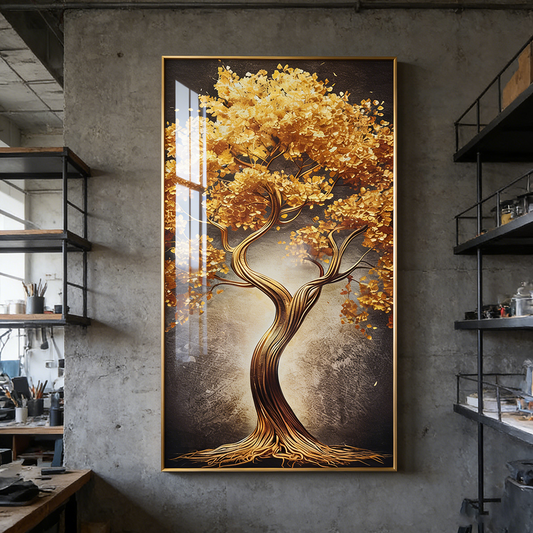 Beautiful Landscape golden tree Crystal Porcelain Painting Decorative wallart LED