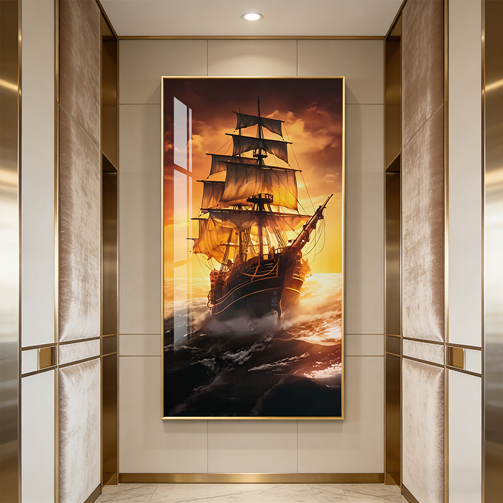 Sailboat Crystal porcelain painting decoration wall Painting Decorative LED