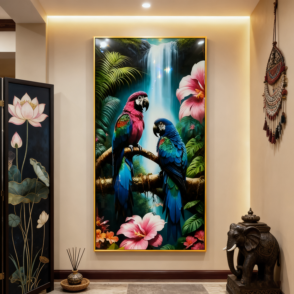Abstract Home Decoration Parrot Landscape Crystal Porcelain Painting wallart LED