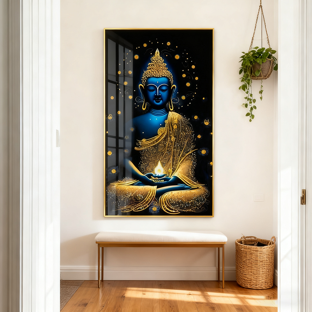 The Buddha sits in tranquility wall Crystal Porcelain Painting Decorative art LED