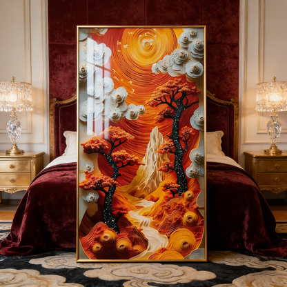 Abstract Red Leaf Landscape LED wallart Crystal Porcelain decorative painting