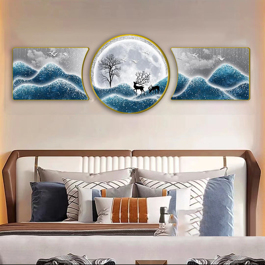 Circle 3in1 Abstract Landscape Crystal Porcelain Decorative wall Painting art