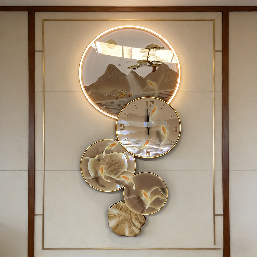 Light luxury metal clock creative design decoration LED wallart painting clock