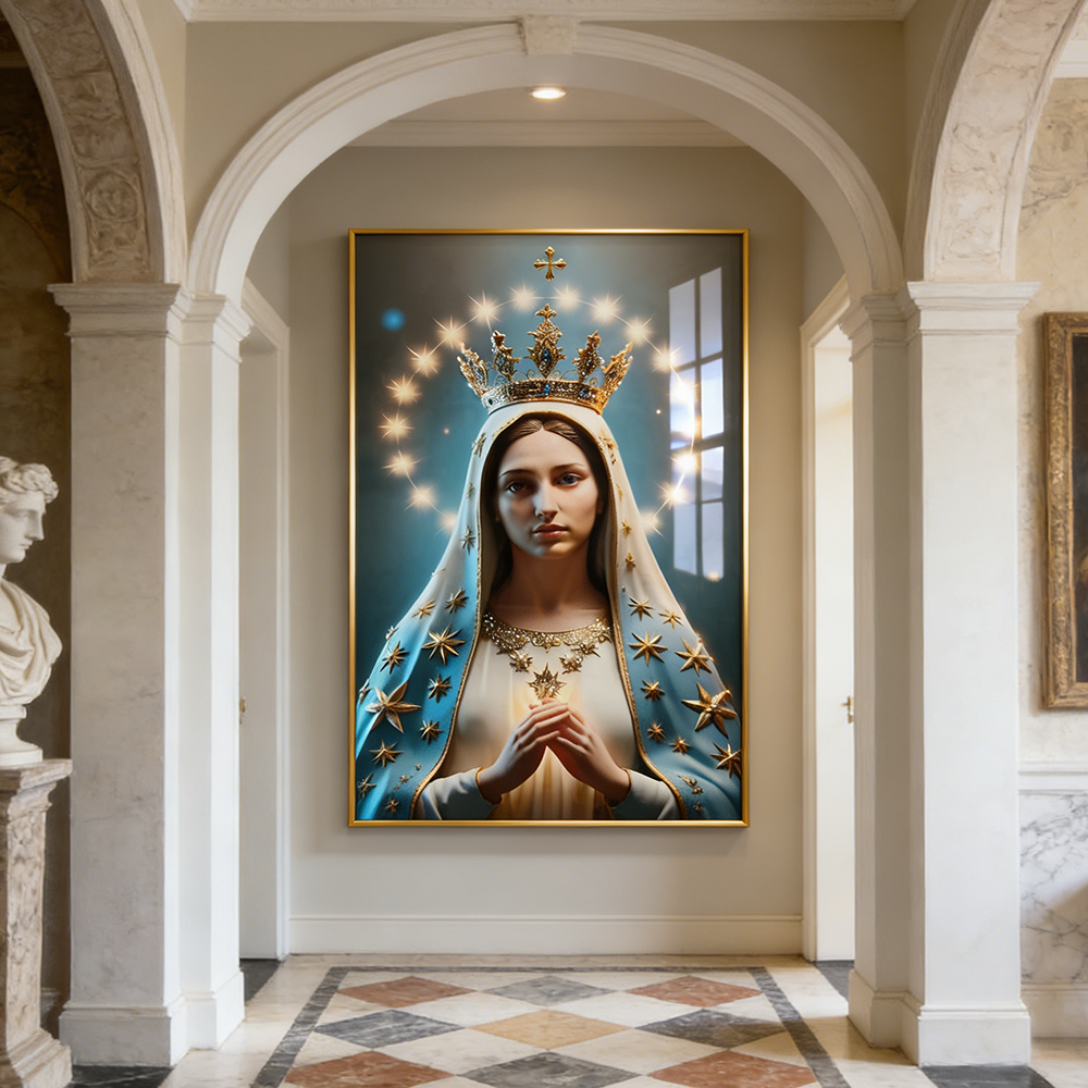 Luxurious statue of the goddess Maria crystal porcelain painting wall Decorative art LED