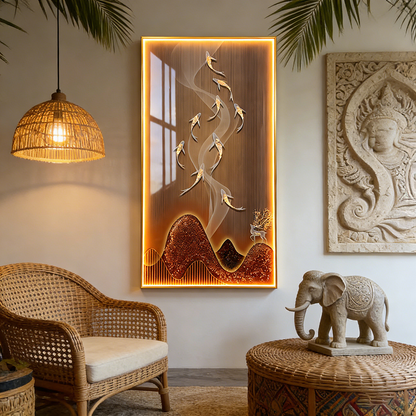 Lucky Fishes Picture print LED lamp Crystal Porcelain Painting Decorative .