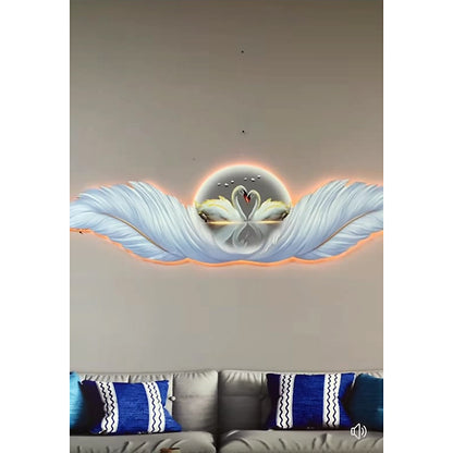 Abstract scene 3D Feather swan decorative murals hanging LED