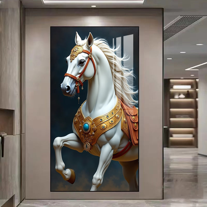 Modern white horse background wallart Crystal Porcelain Painting Decorative LED
