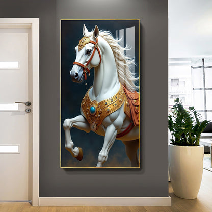 Modern white horse background wallart Crystal Porcelain Painting Decorative LED