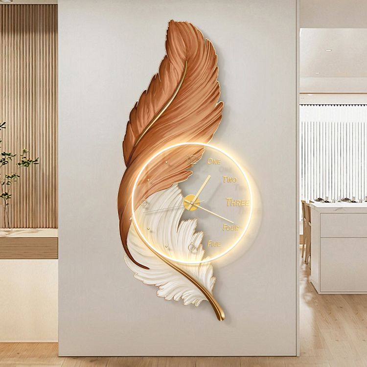 Feather creative design decoration wall painting clock LED