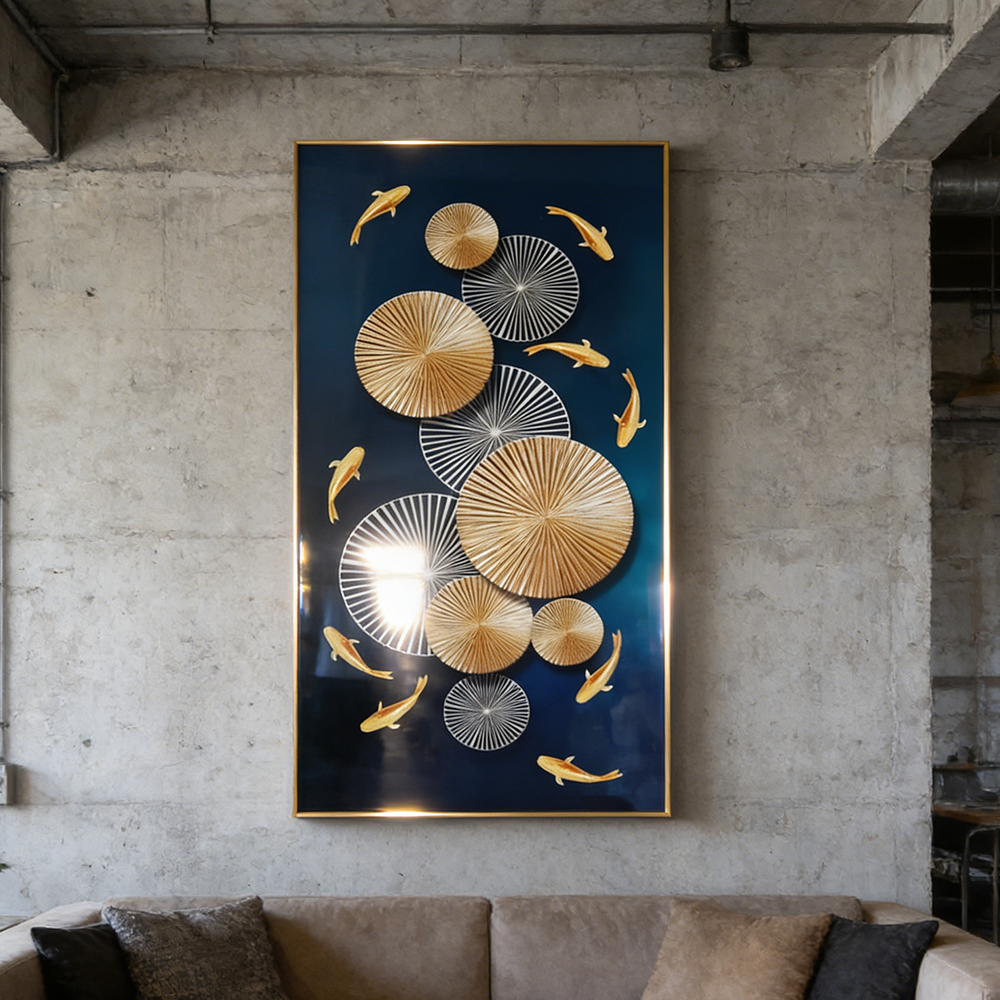 Geometry Fish School Landscape Crystal Porcelain Painting Decorative art LED