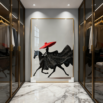 Study decoration horseback riding scenery crystal porcelain painting wall art LED