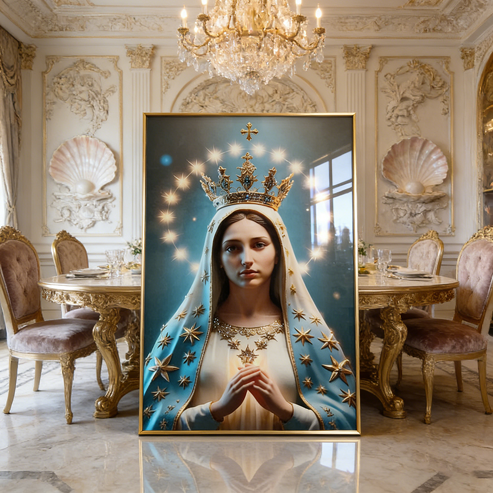 Luxurious statue of the goddess Maria crystal porcelain painting wall Decorative art LED