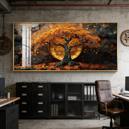 Banner golden tree landscape Crystal Porcelain painting LED wallart
