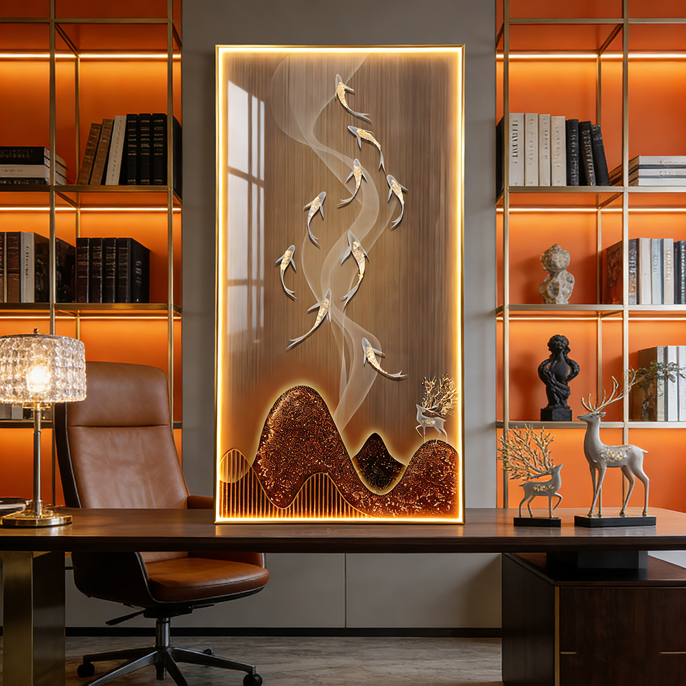 Lucky Fishes Picture print LED lamp Crystal Porcelain Painting Decorative .