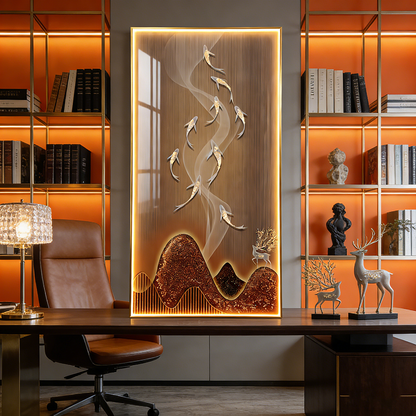 Lucky Fishes Picture print LED lamp Crystal Porcelain Painting Decorative .