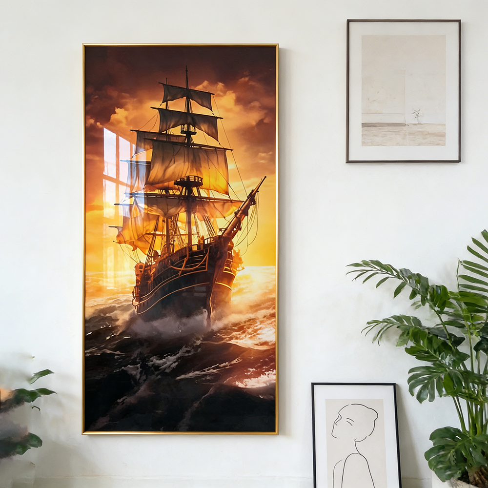 Sailboat Crystal porcelain painting decoration wall Painting Decorative LED