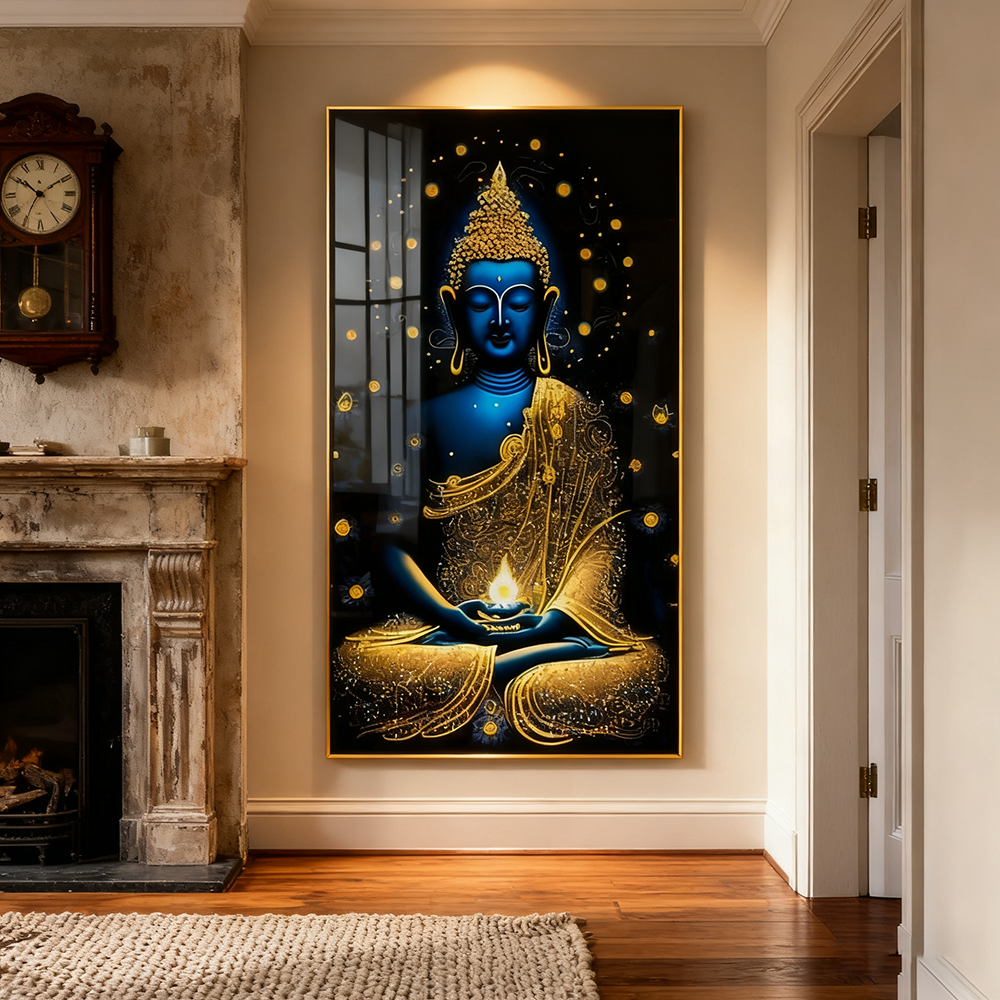 The Buddha sits in tranquility wall Crystal Porcelain Painting Decorative art LED