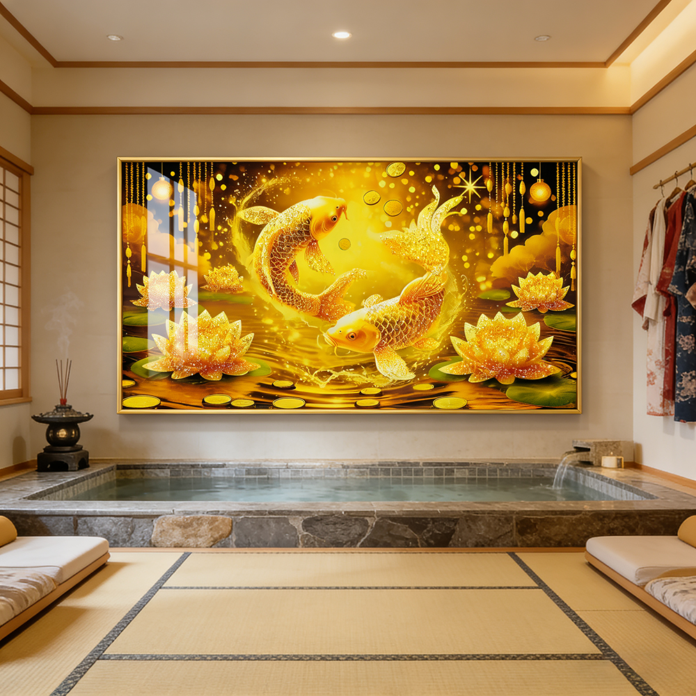 Golden Fish Landscape Crystal Porcelain Painting decorative wall painting art