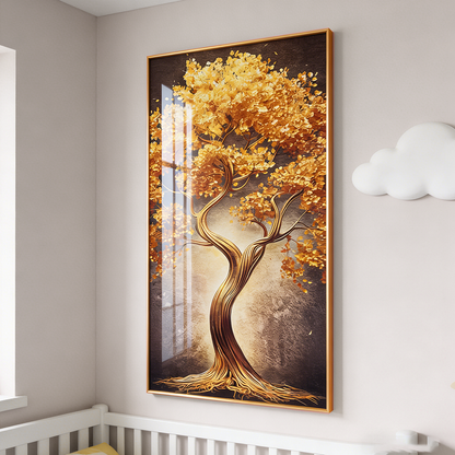 Beautiful Landscape golden tree Crystal Porcelain Painting Decorative wallart LED