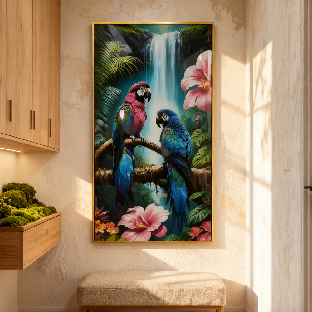 Abstract Home Decoration Parrot Landscape Crystal Porcelain Painting wallart LED