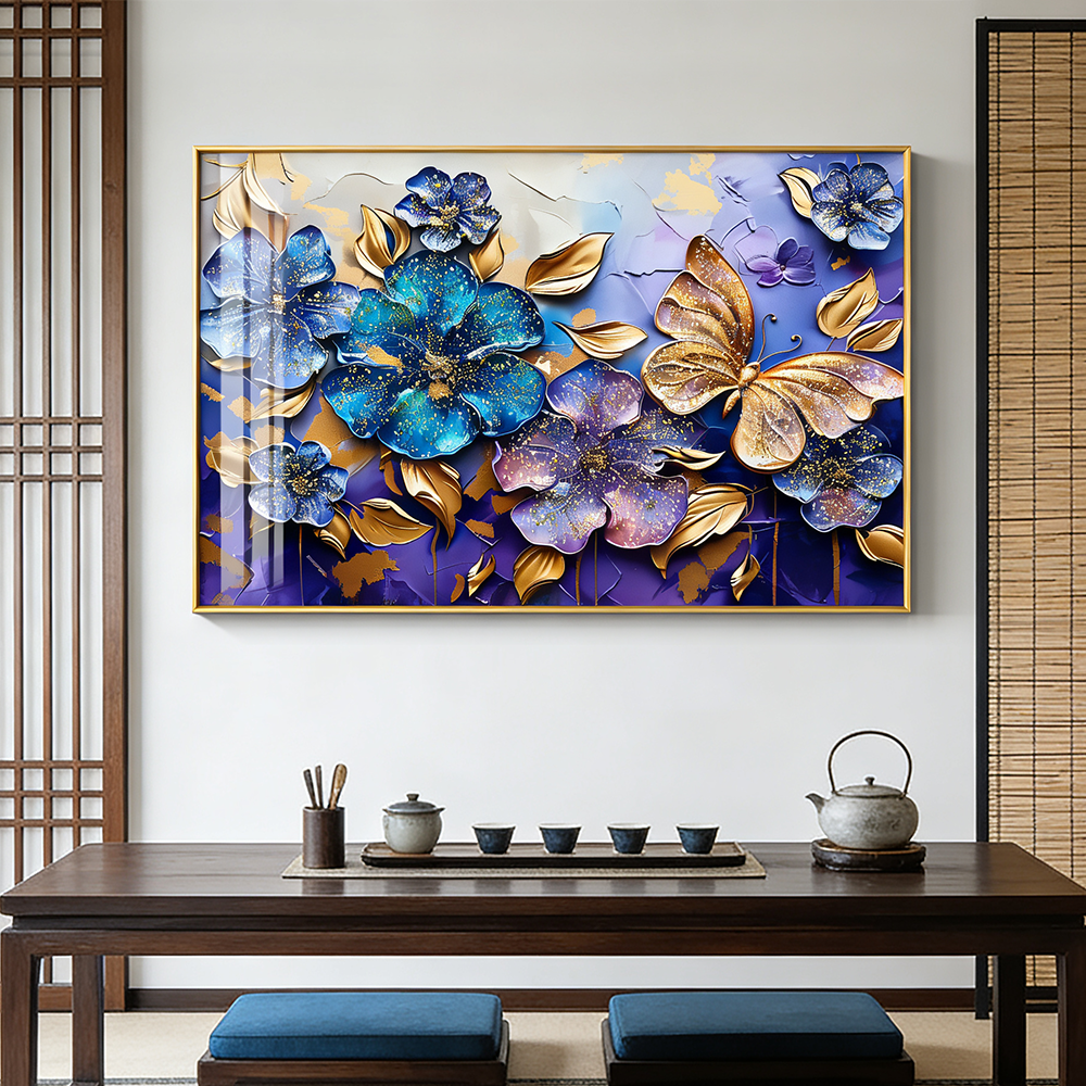Abstract Landscape butterfly flowers Crystal Porcelain painting Wall art