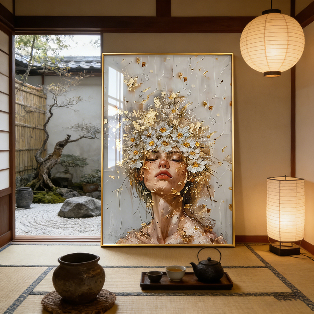 Beautiful Girl Flower Crystal Porcelain Painting Wall Decorative LED pop art