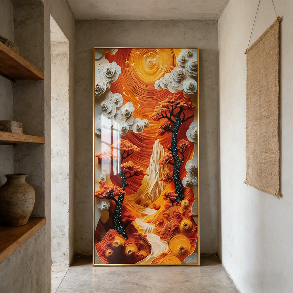 Abstract Red Leaf Landscape LED wallart Crystal Porcelain decorative painting