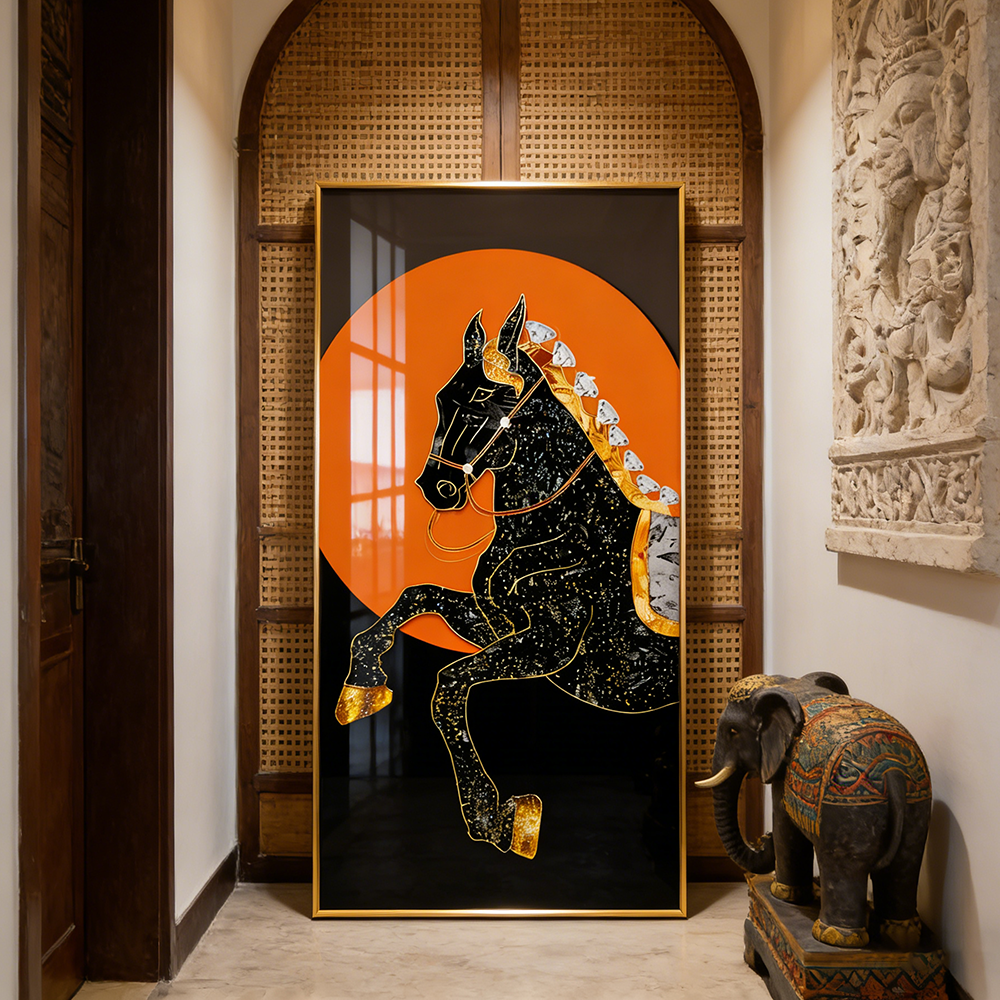 Exquisite Horse Animal Crystal Porcelain Painting Decorative beautiful wallart LED