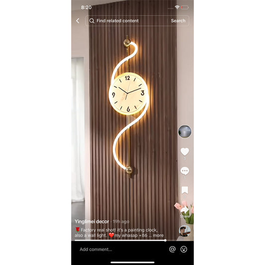 Light luxury metal clock Light luxury metal clock Curve light creative design decoration wall painting clock