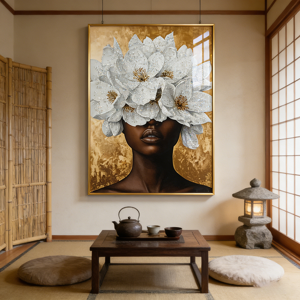 Abstract Landscape Golden Tree Crystal Porcelain decorative wall painting LED