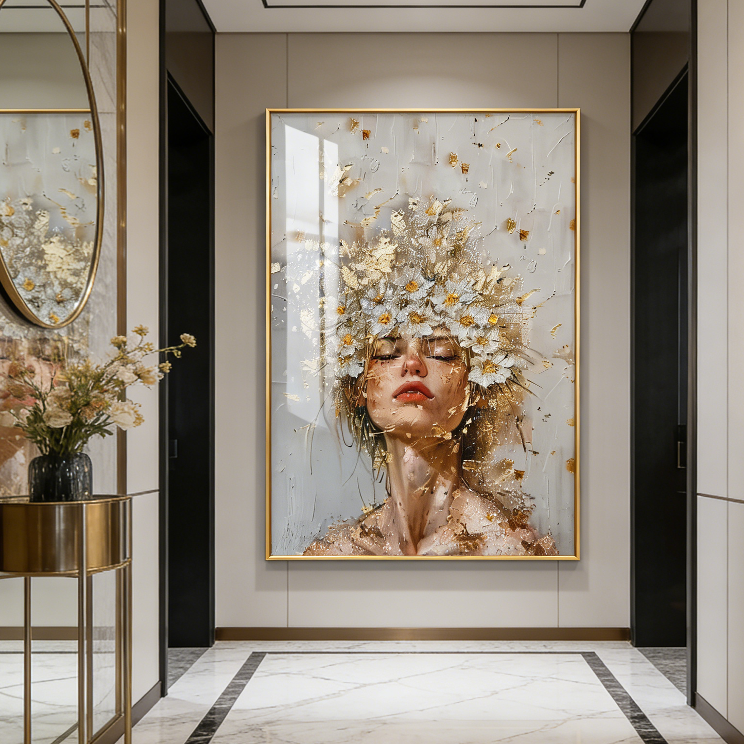 Modern Fashionable flower wearing girl crystal porcelain painting LED