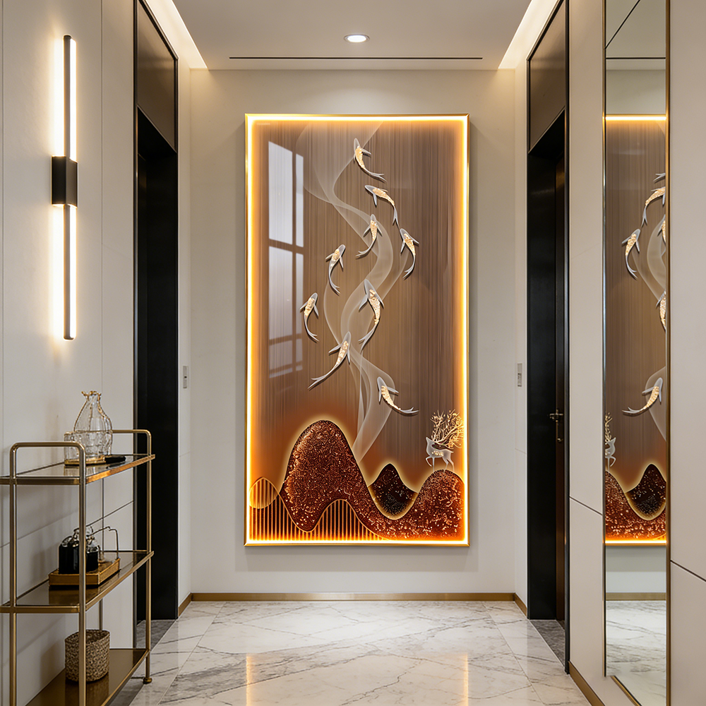 Lucky Fishes Picture print LED lamp Crystal Porcelain Painting Decorative .