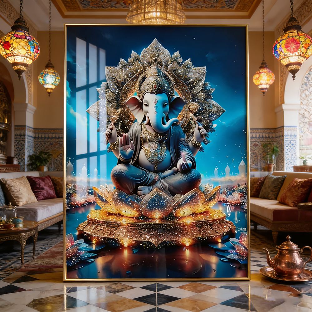 Abstract Indian statue elephant crystal porcelain painting Wallart Decorative art LED