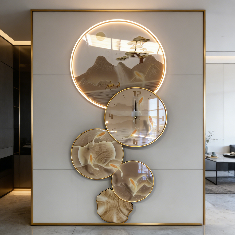 Light luxury metal clock creative design decoration LED wallart painting clock