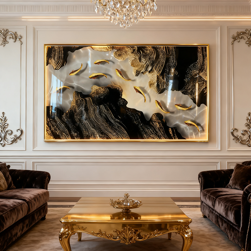 Livingroom Abstract  landscape fish Crystal Porcelain wallart painting mordant