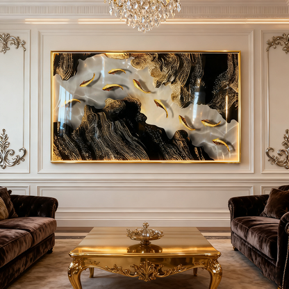 Livingroom Abstract  landscape fish Crystal Porcelain wallart painting mordant