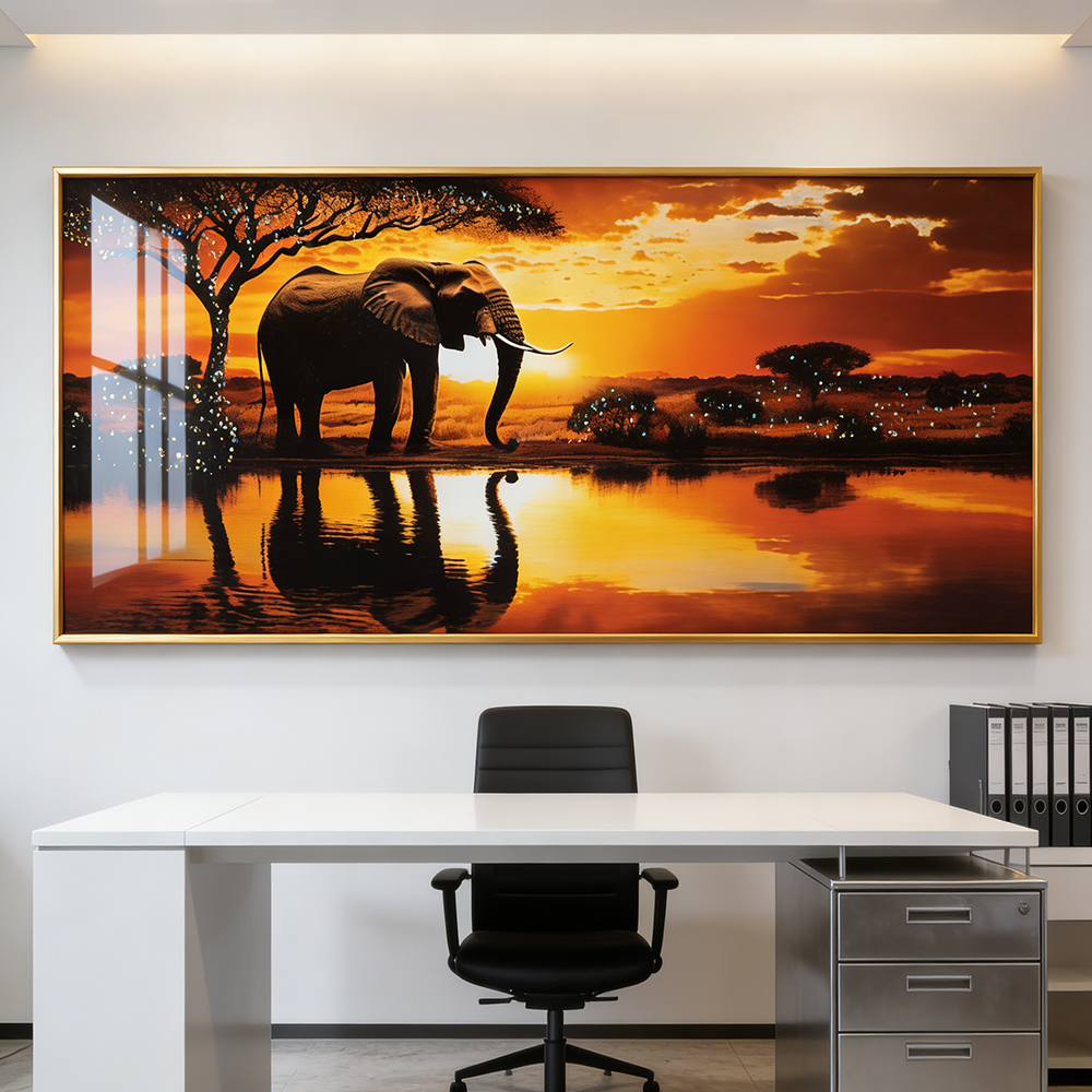 Banner animals elephant landscape Crystal Porcelain painting wallart Decorative LED