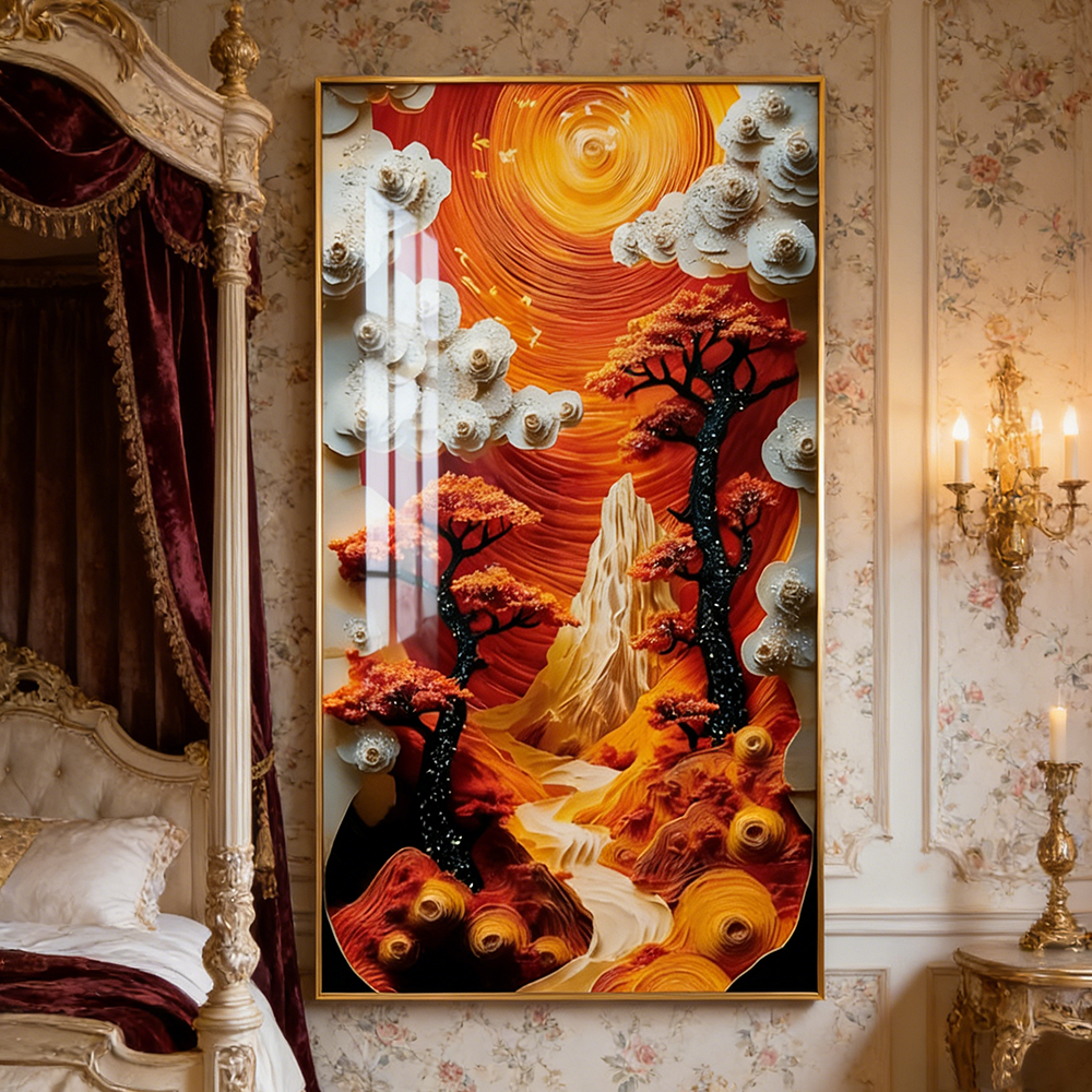 Abstract Red Leaf Landscape LED wallart Crystal Porcelain decorative painting