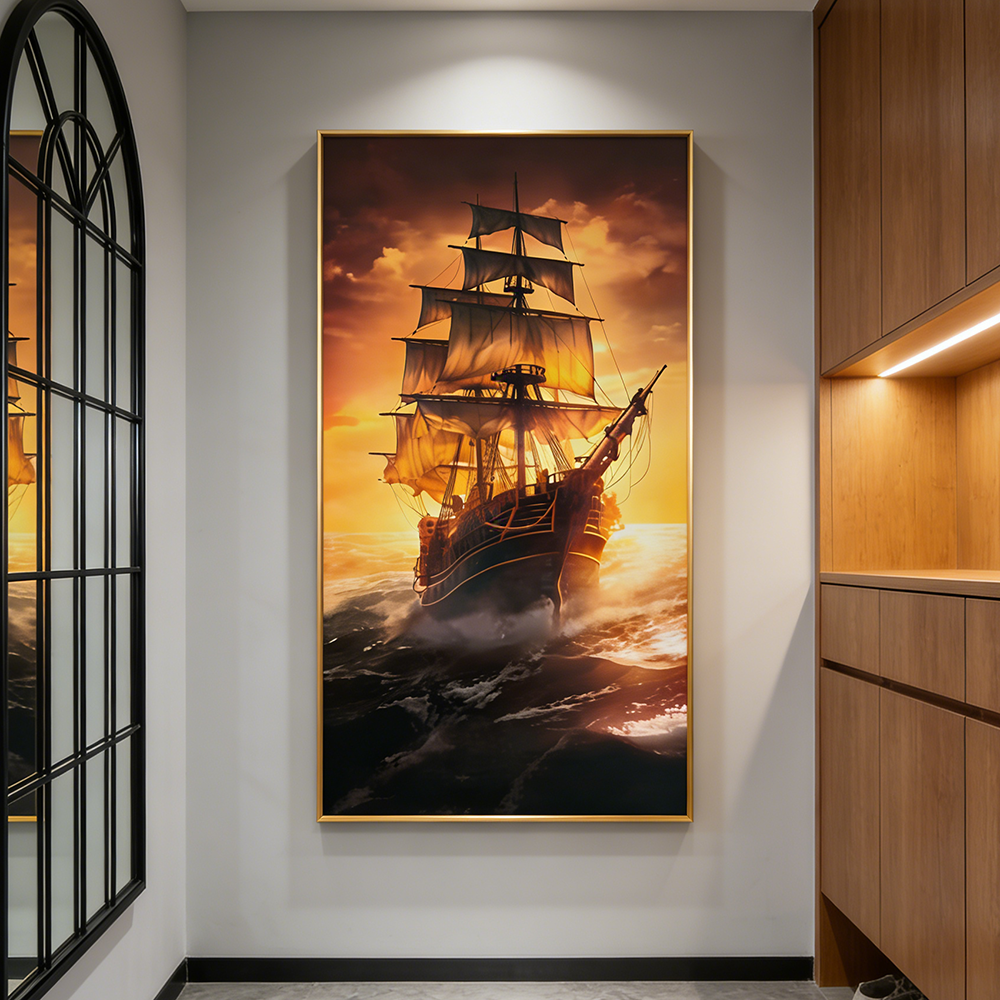 Sailboat Crystal porcelain painting decoration wall Painting Decorative LED