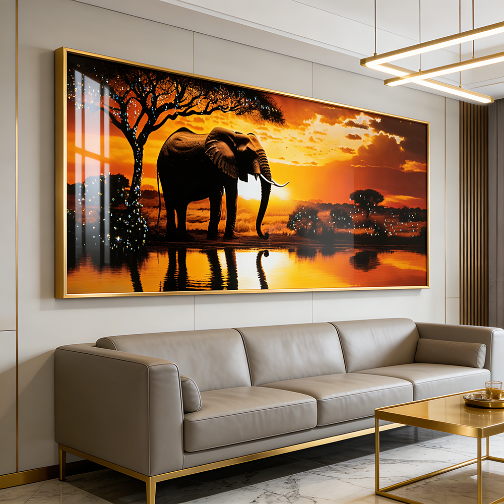 Banner animals elephant landscape Crystal Porcelain painting wallart Decorative LED